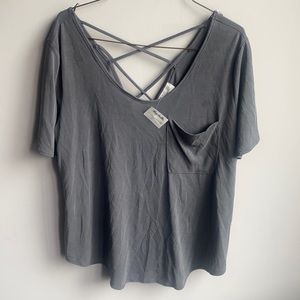 Sienna Sky gray top SMALL NWT open back vneck short sleeve